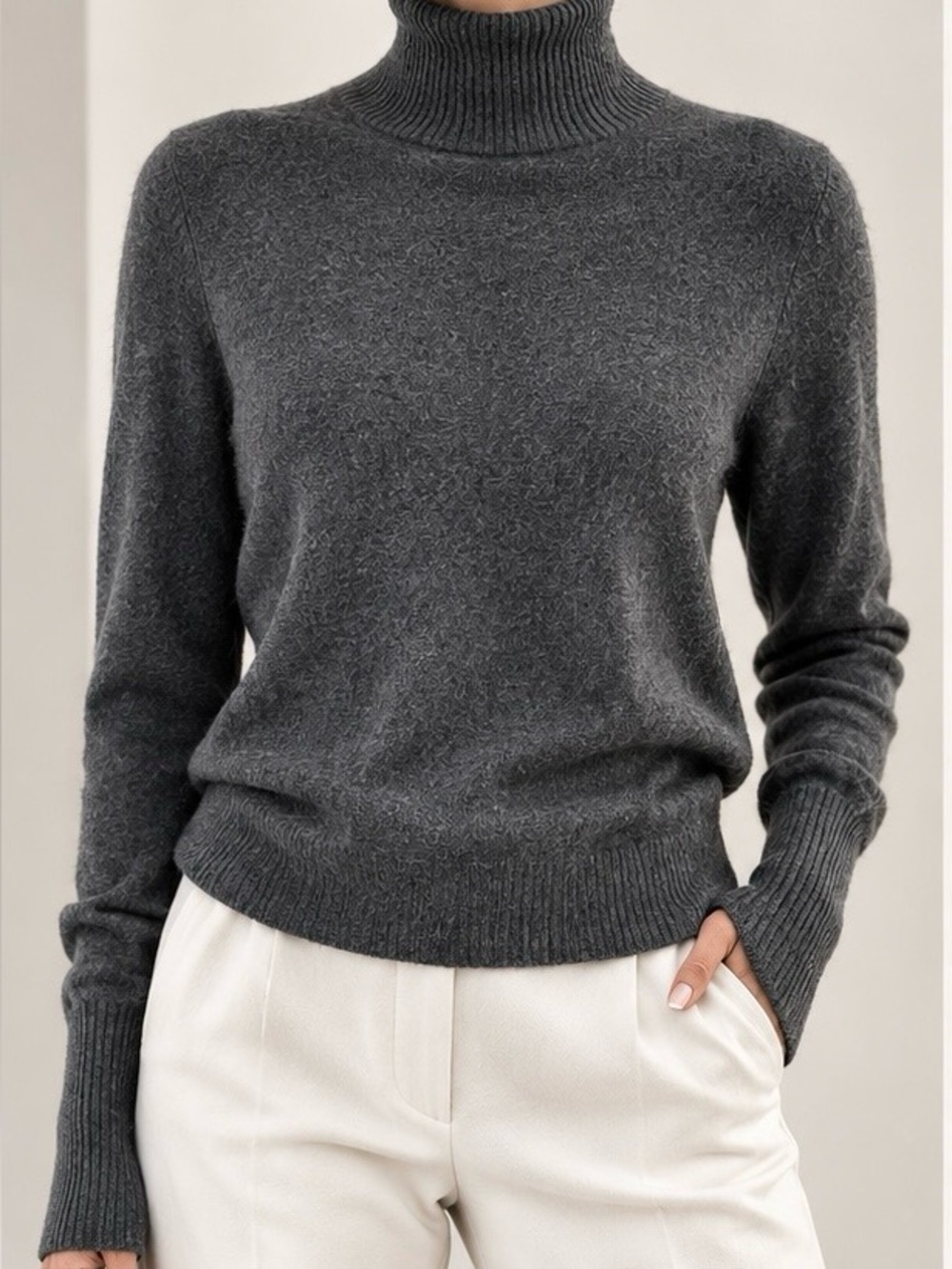 Nordstrom Collection 100% Cashmere Charcoal Turtleneck Sweater L Dark Academia